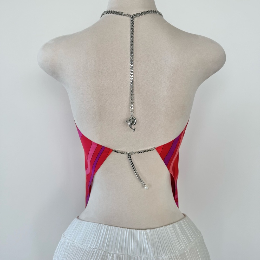 NWT ⭐️ PUCCI Marmo Print Silk Chain Halter Top One Size - Picture 7 of 11